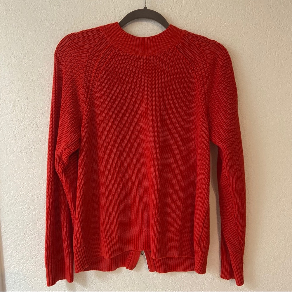 H&M red zipper back heavy knit sweater size M